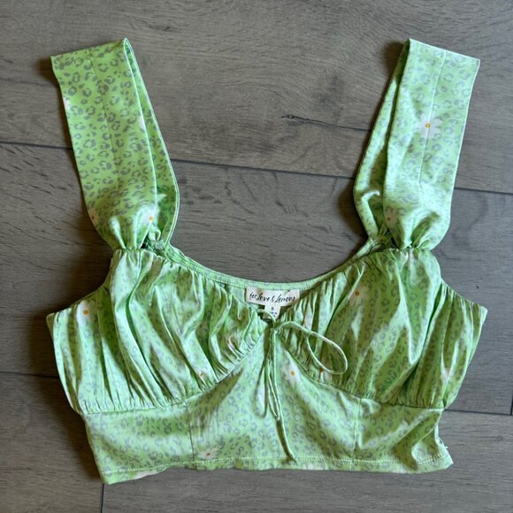 Robin Crop top, sweetheart neckline, mint cheetah print, satin fabric - Picture 5 of 7